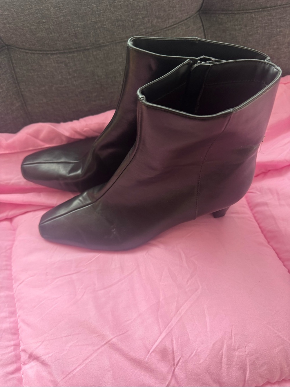 Classic Black Leather Ankle Boots with Low Heel